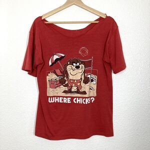 vintage Looney Tunes Tasmanian Devil Tee Womens Large Red single stitch